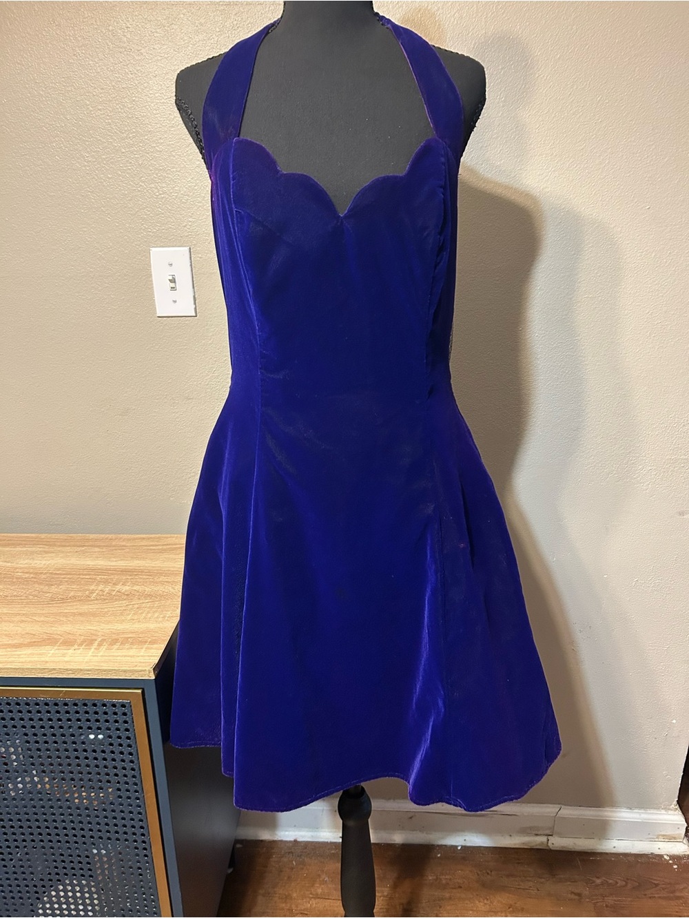 Vintage 90s Steppin Out Purple Velvet Halter Mini Dress Size 13 Whimsigoth